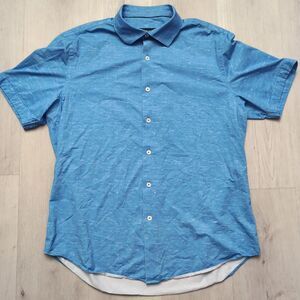 Bugatchi Ooohcotton Tech Shirt Mens Large Blue Short Sleeve 8 Way Stretch